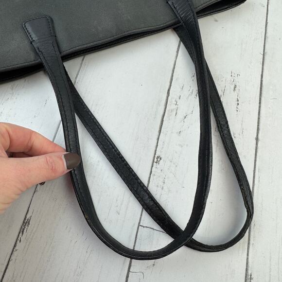 Bally Black Leather and Canvas Basca Shoulder Tote Bag Signature Front B Pocket - Picture 6 of 14